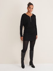 Phase Eight Black Zip Neck Detail Becca Dress - Image 1 of 6