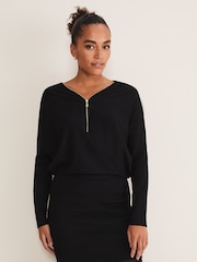 Phase Eight Black Zip Neck Detail Becca Dress - Image 4 of 6