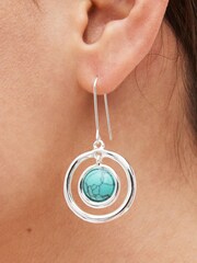 Blue Turquoise Semi Precious Stone Pull Through Earrings - Image 1 of 3