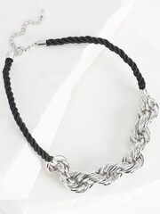 Silver Tone Twisted Chain Necklace with Black Cord Necklace - Image 2 of 3