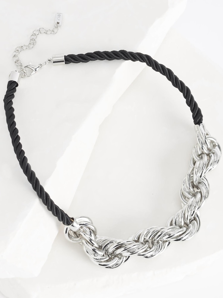 Silver Tone Twisted Chain Necklace with Black Cord Necklace - Image 2 of 3