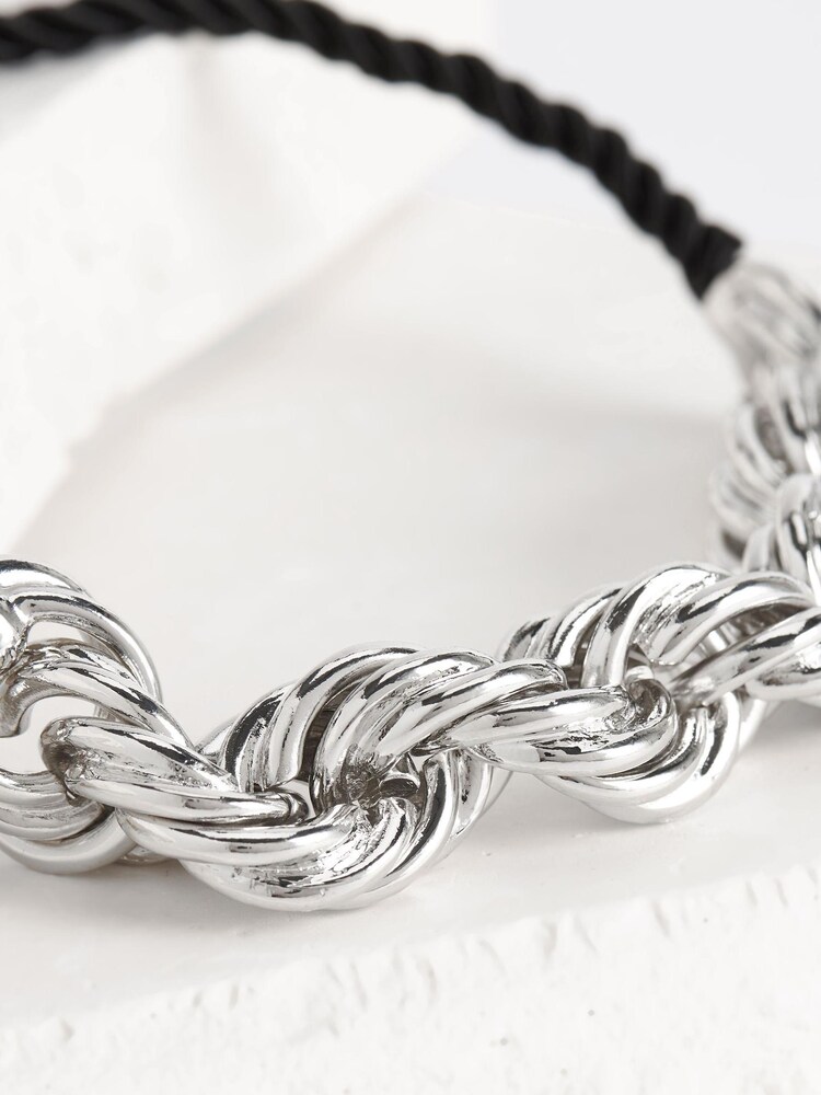 Silver Tone Twisted Chain Necklace with Black Cord Necklace - Image 3 of 3 Silver Tone Twisted Chain Necklace with Black Cord Necklace - Image 3 of 3