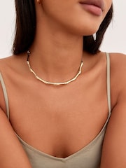 Gold Tone Recycled Metal Bamboo Slim Torque Necklace - Image 3 of 5