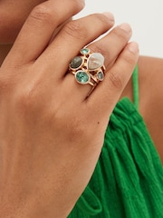 Gold Tone Stone Ladder Ring - Image 1 of 3