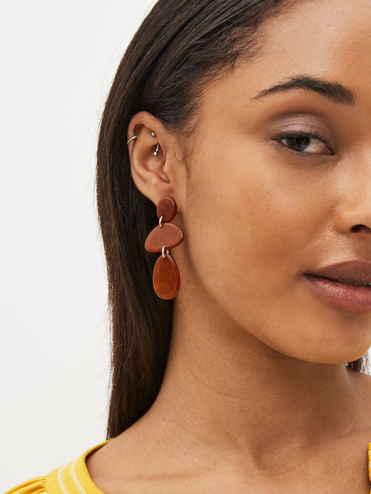 Amber Orange Resin Drop Earrings - Image 2 of 3