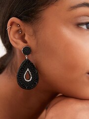 Black Tear Drop Beaded Earrings - Image 3 of 4
