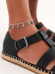 Silver Tone/Turquoise Double Row Anklet - Image 1 of 7