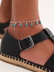 Silver Tone/Turquoise Double Row Anklet - Image 3 of 7