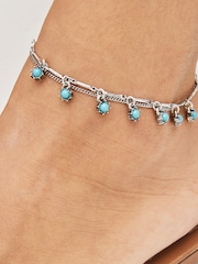 Silver Tone/Turquoise Double Row Anklet - Image 4 of 7