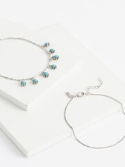Silver Tone/Turquoise Double Row Anklet - Image 6 of 7