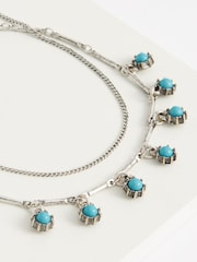 Silver Tone/Turquoise Double Row Anklet - Image 7 of 7