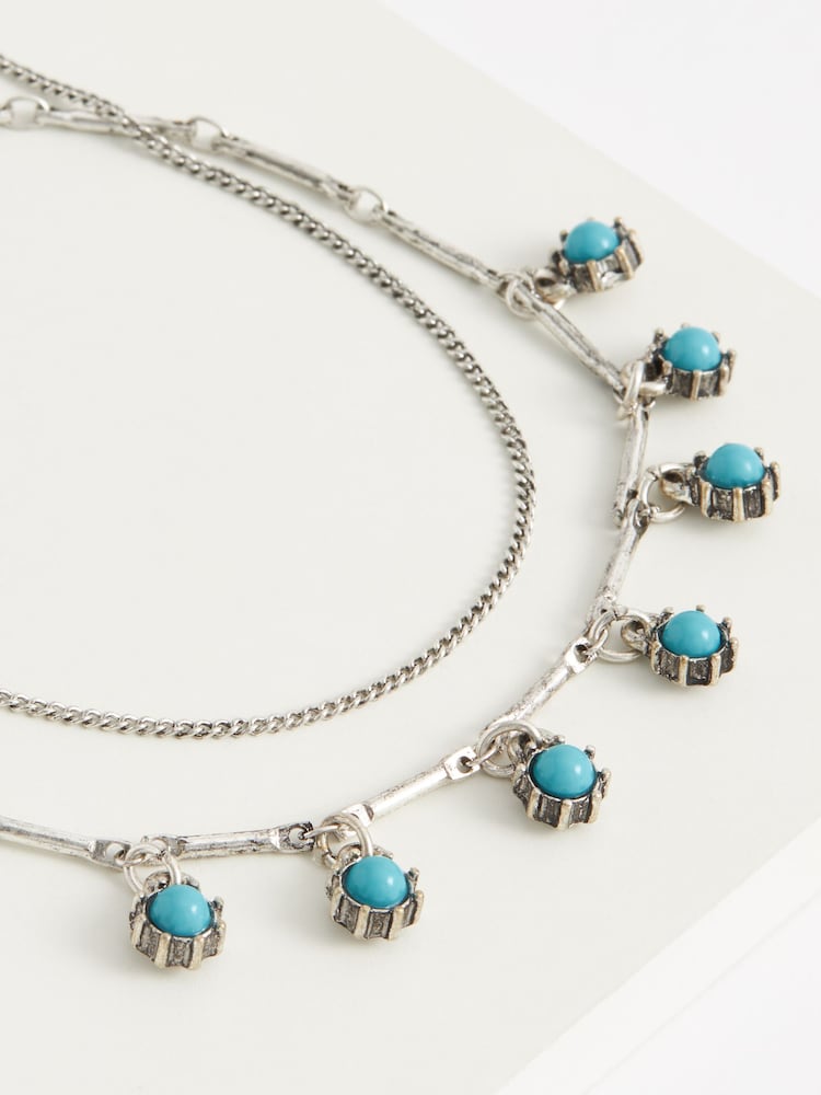Silver Tone/Turquoise Double Row Anklet - Image 7 of 7
