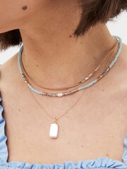 Gold Tone Snake Chain And Blue Beaded Layered Necklace - Image 1 of 4