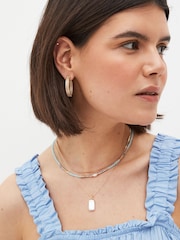 Gold Tone Snake Chain And Blue Beaded Layered Necklace - Image 2 of 4