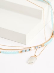 Gold Tone Snake Chain And Blue Beaded Layered Necklace - Image 4 of 4