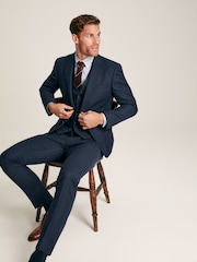 Joules Blue Slim Fit Textured Wool Suit Jacket - Image 4 of 6