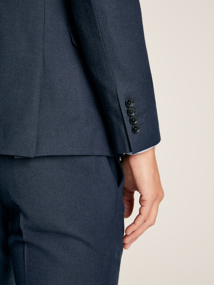 Joules Blue Slim Fit Textured Wool Suit Jacket - Image 6 of 6