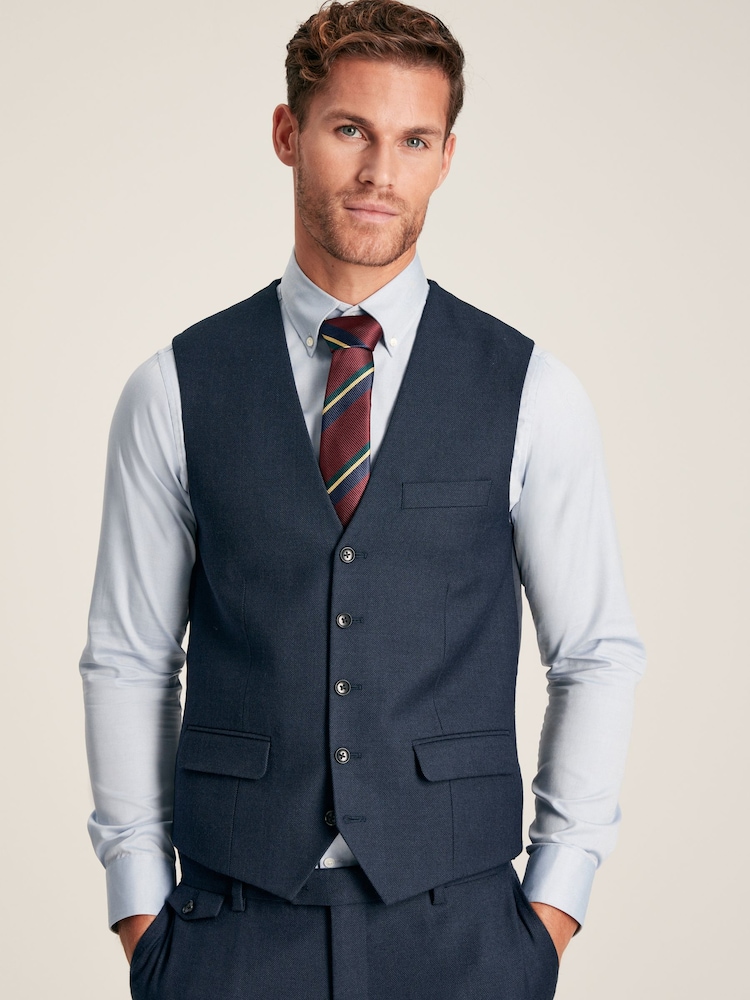 Joules Blue Regular Fit Textured Wool Waistcoat - Image 1 of 5