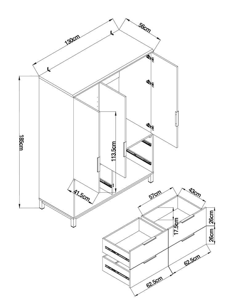 Dark Bronx Oak Effect Triple, 4 Drawers Wardrobe - Image 13 of 13