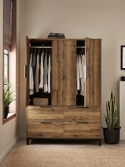 Dark Bronx Oak Effect Triple, 4 Drawers Wardrobe - Image 4 of 13