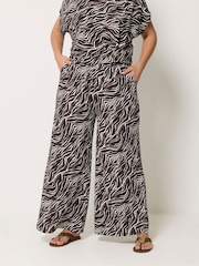 Yours Curve Brown/Print Wide Leg Trousers - Image 1 of 2