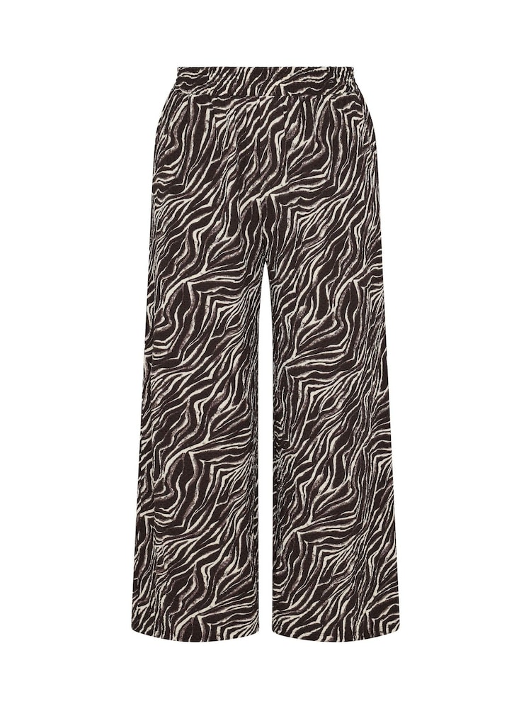 Yours Curve Brown/Print Wide Leg Trousers - Image 2 of 2 Yours Curve Brown/Print Wide Leg Trousers - Image 2 of 2