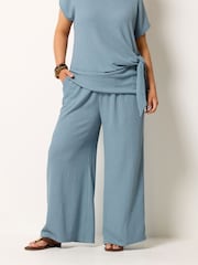 Yours Curve Blue Wide Leg Trousers - Image 1 of 5