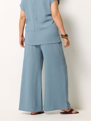 Yours Curve Blue Wide Leg Trousers - Image 2 of 5