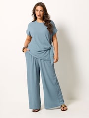 Yours Curve Blue Wide Leg Trousers - Image 3 of 5
