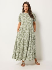 Yours Curve Green Tiered Maxi Dress - Image 1 of 5