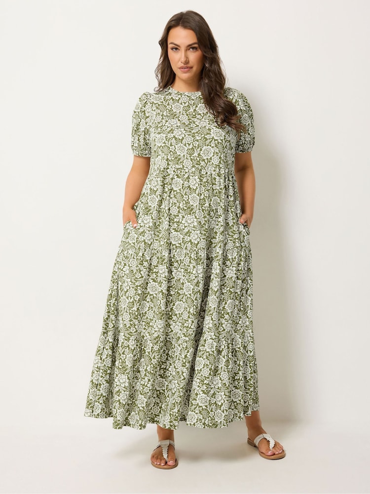 Yours Curve Green Tiered Maxi Dress - Image 1 of 5
