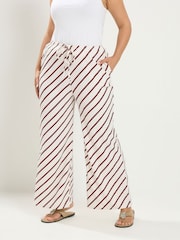 Yours Curve Natural Horizontal Stripe Wide Leg Trousers - Image 1 of 6