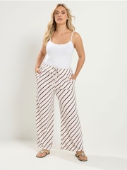 Yours Curve Natural Horizontal Stripe Wide Leg Trousers - Image 2 of 6