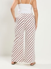 Yours Curve Natural Horizontal Stripe Wide Leg Trousers - Image 3 of 6