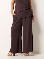 Yours Curve Dark Brown Wide Leg Trousers - Image 1 of 5