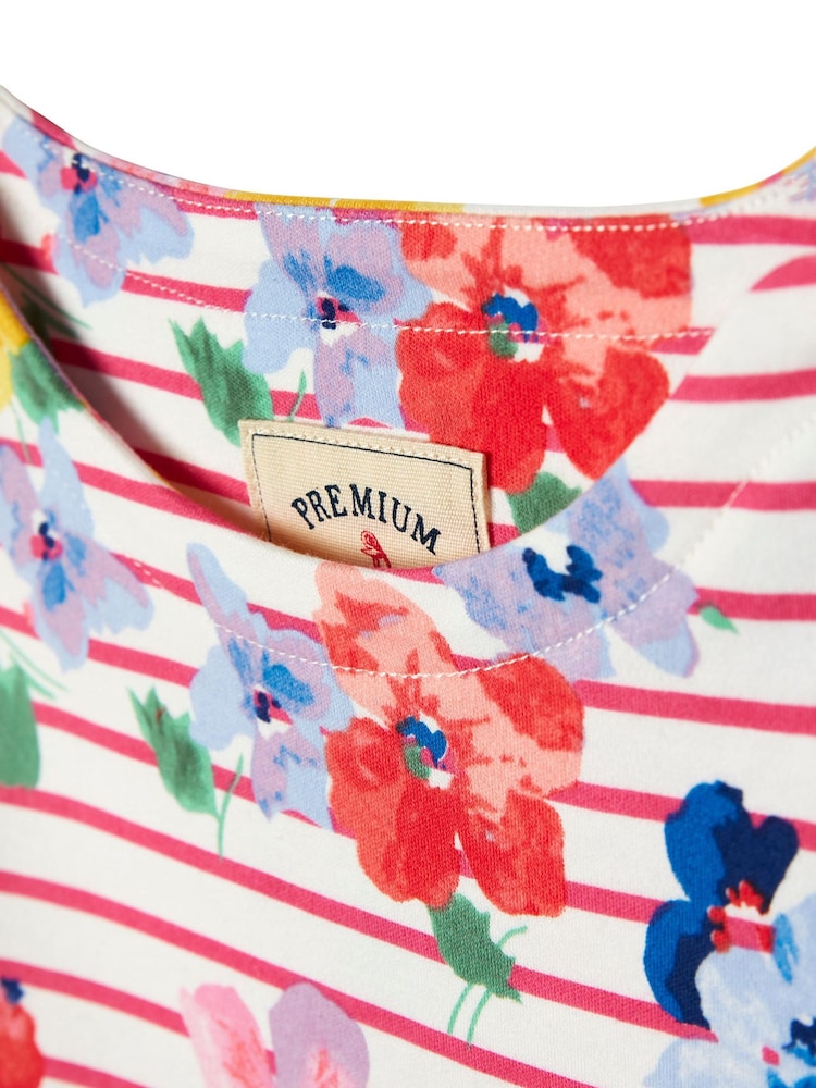 Joules Harbour Print Long Sleeve Stripe And Printed White T-Shirt - Image 4 of 6