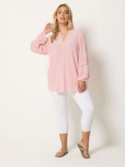 Yours Curve Pink Crochet Notch Neck Top - Image 2 of 5