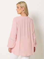 Yours Curve Pink Crochet Notch Neck Top - Image 3 of 5