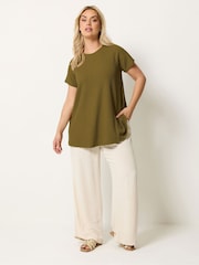 Yours Curve Green Short Sleeve Textured Swing Top - Image 2 of 5