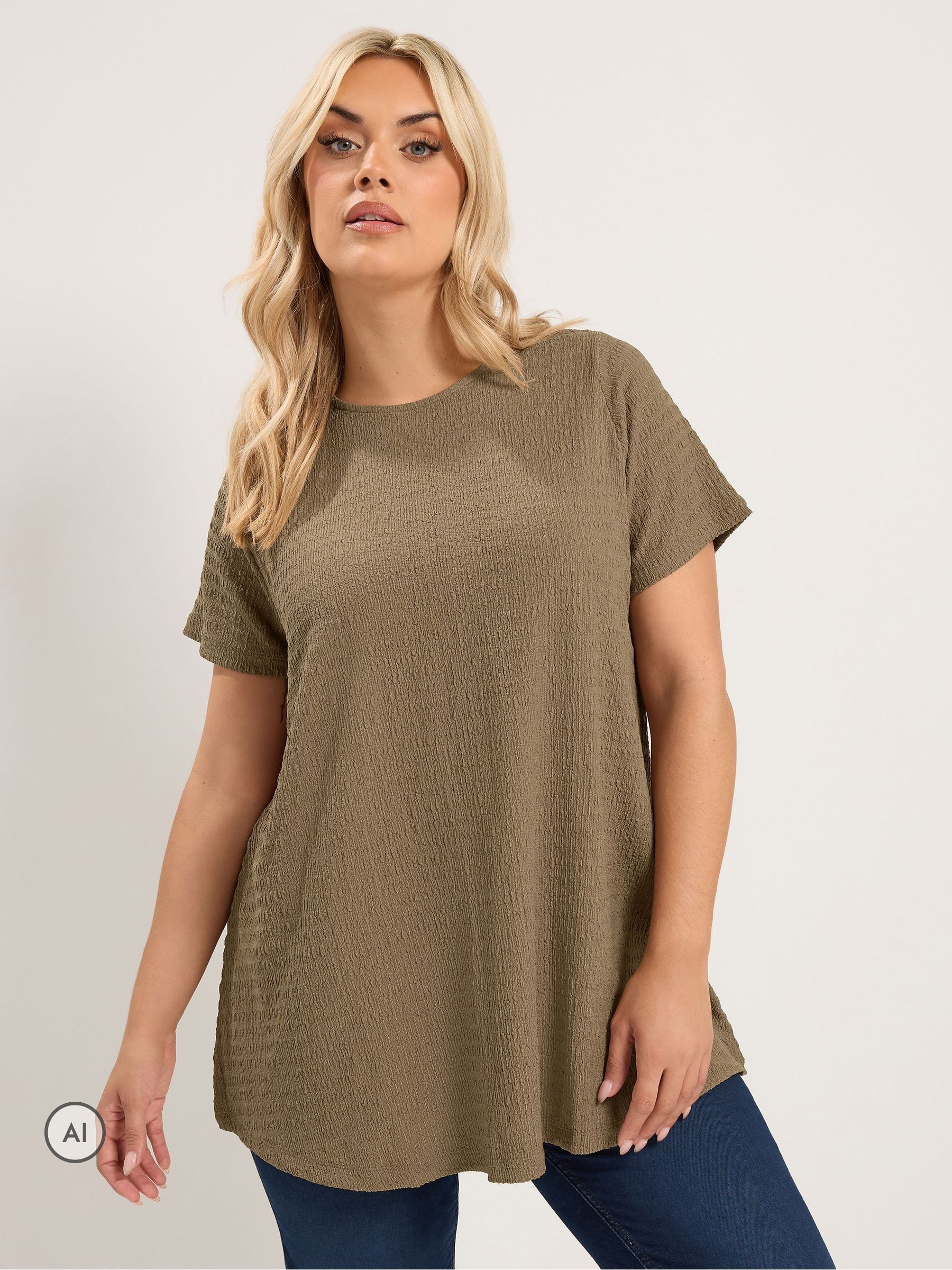 Buy Yours Curve Brown Short Sleeve Textured Swing Top from Next USA