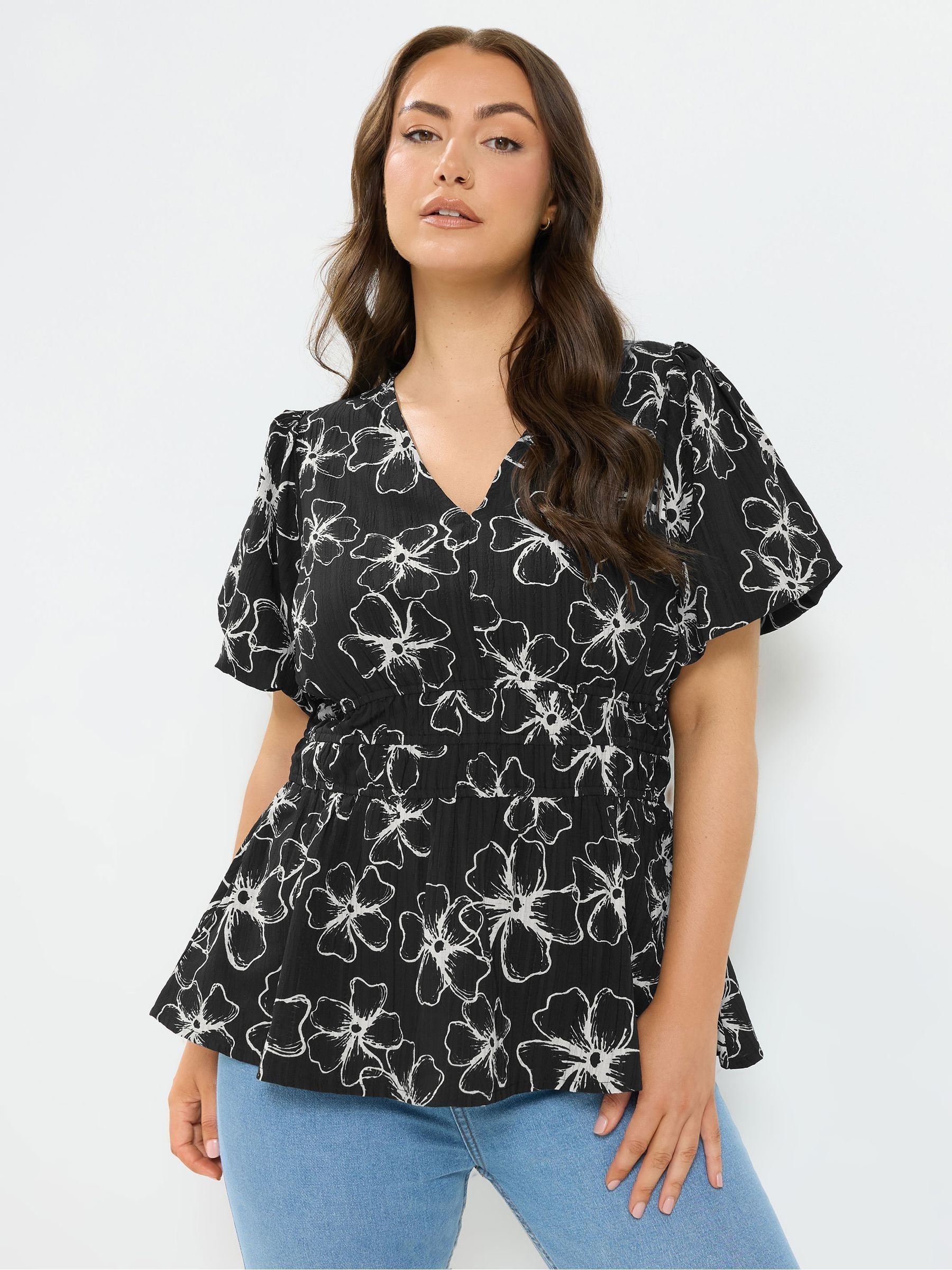 Yours Curve Women's Black Large Floral Print Top