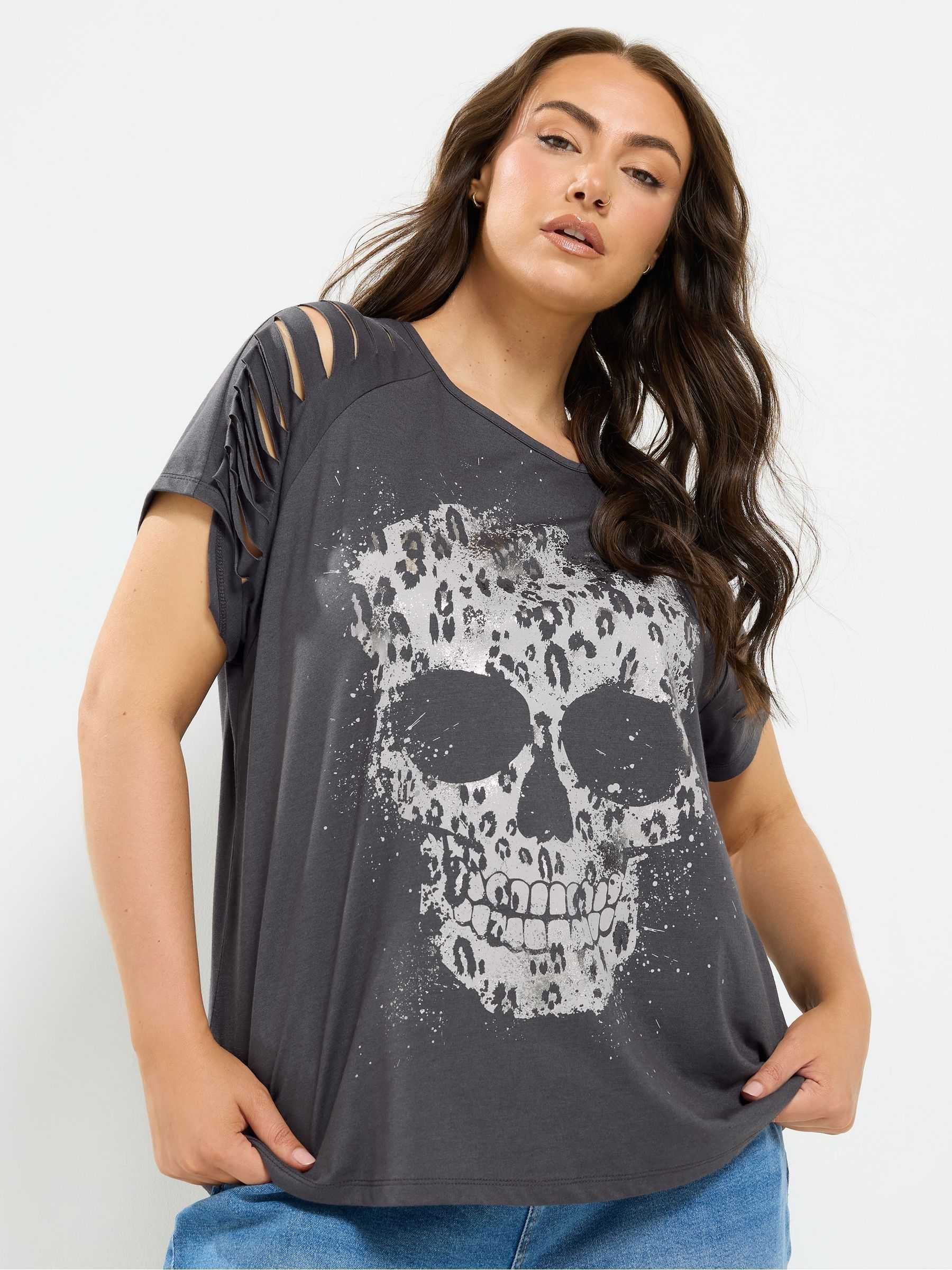 Buy Yours Curve Grey Placement Laser Cut T-Shirt from the Next UK