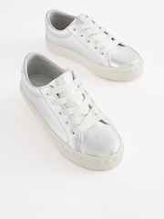 Silver Scallop Detail Lace-Up Trainers - Image 1 of 5