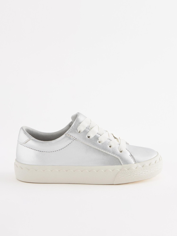 Silver Scallop Detail Lace-Up Trainers - Image 2 of 5