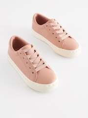 Rose Pink Scallop Detail Lace-Up Trainers - Image 1 of 5