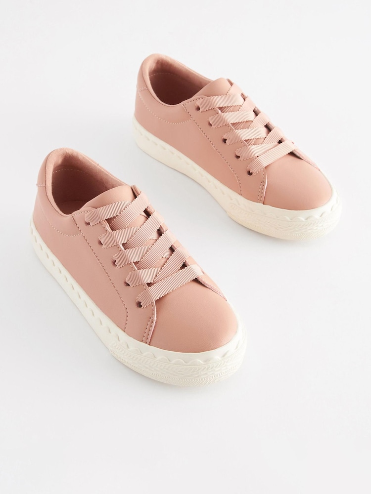Rose Pink Scallop Detail Lace-Up Trainers - Image 1 of 5
