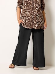 Yours Curve Black Washed Twill Wide Leg Trousers - Image 1 of 5