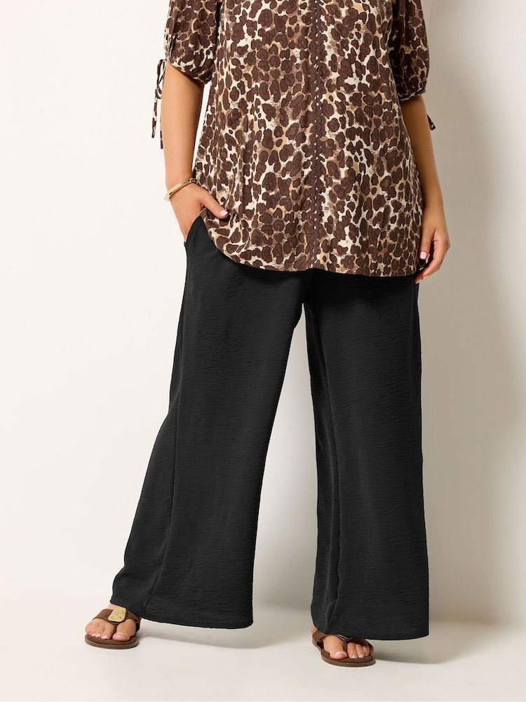 Yours Curve Black Washed Twill Wide Leg Trousers - Image 1 of 5 Yours Curve Black Washed Twill Wide Leg Trousers - Image 1 of 5