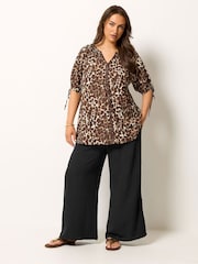 Yours Curve Black Washed Twill Wide Leg Trousers - Image 2 of 5