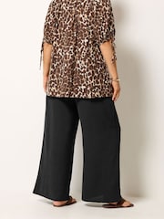 Yours Curve Black Washed Twill Wide Leg Trousers - Image 3 of 5